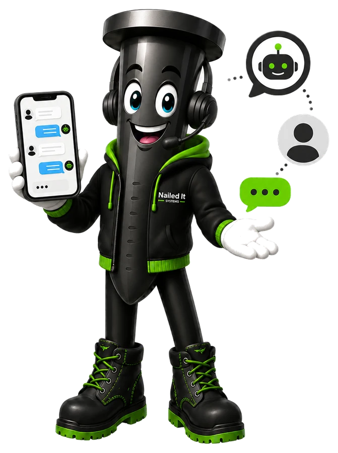 Mascotte Nailed It Systems pour entrepreneurs en aménagement extérieur