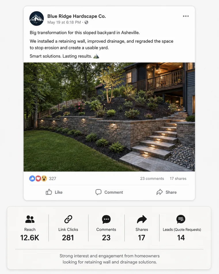 Exemple de post Facebook organique pour muret et drainage