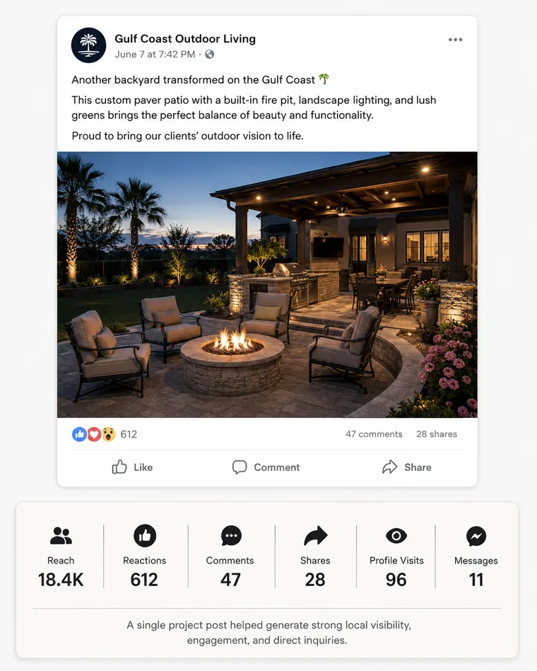 Exemple de post Facebook organique pour projet outdoor living